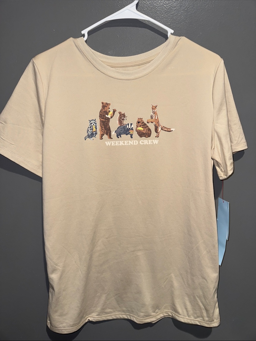 Cat & Jack Beige Weekend Crew Woodland Animal Tee